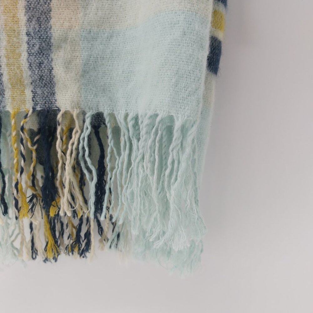 Steve Madden Fuzzy Scarf with Tassels Blue Navy Blue Aqua Yellow - Picture 5 of 10